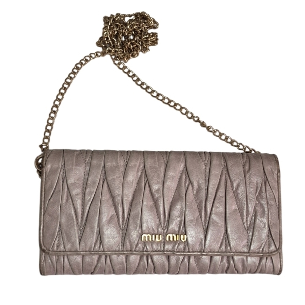 Miu Miu Mauve Leather Clutch with Chain